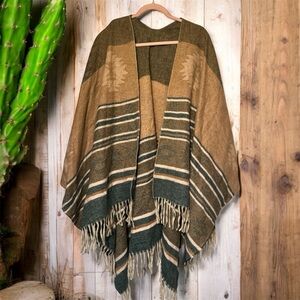Cozy Striped Fringe shawl - Brown and Green